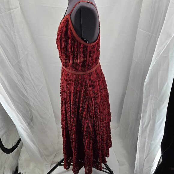 76-19 Torrid Tea Length Brick Rust Sweetheart Lace Roses Dress Size 14 - Picture 7 of 14